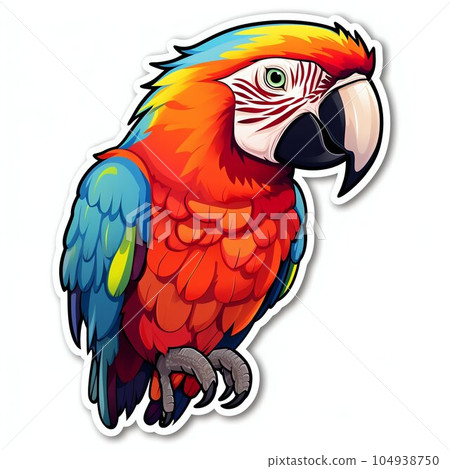 Colorful Macaw Parrot Sticker on White Background. Generative ai 104938750