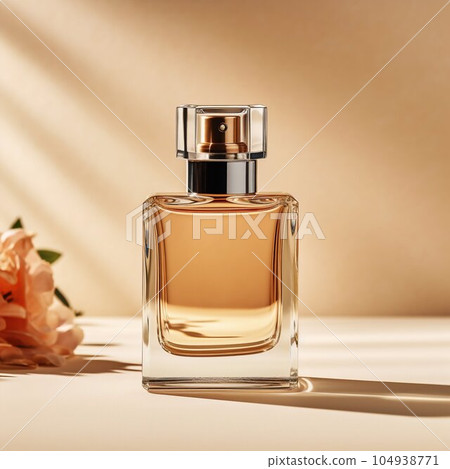 Perfume Bottle on a Clean Light Beige Minimal Background. Generative ai 104938771