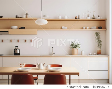 Minimalist Kitchen with Clean Countertops. Generative ai 104938793