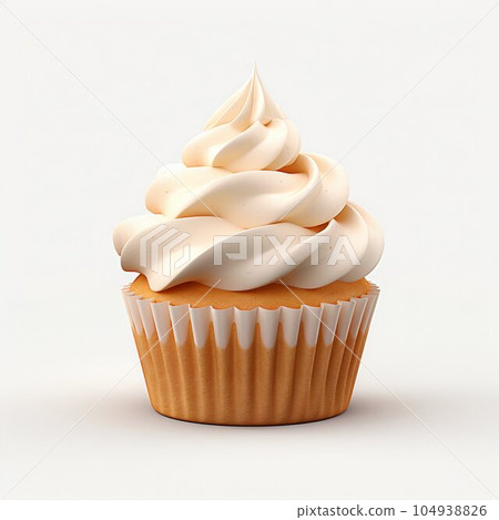 Vanilla Cupcake on White Background. Generative ai 104938826