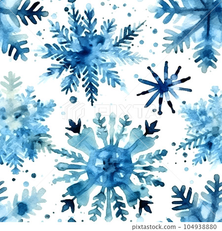 Blue snowflakes pattern watercolor in beautiful style on white background. Winter holiday season. Vector set. Blue snowflakes pattern watercolor in beautiful style on white background. Winter holiday season. Vector set. 104938880