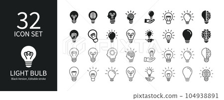 Icon set related to light bulbs and inspiration Icon set related to light bulbs and inspiration 104938891