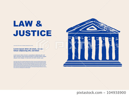Courthouse. Concept of law justice. Set of posters of jurisprudence in a abstract draw design. State institutions. Civil law, criminal cases. Perfect for poster, cover, banner 104938900