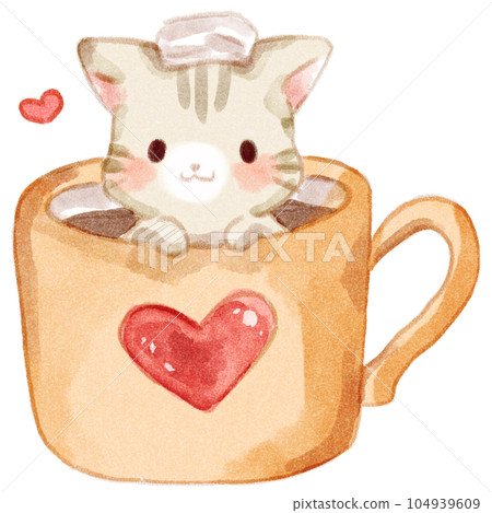 Cozy Cat in a Coffee Mug Illustration Cozy Cat in a Coffee Mug Illustration 104939609