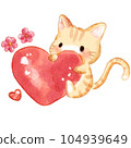 Sweet Illustration of a Cute Cat Cuddling a Heart  104939649