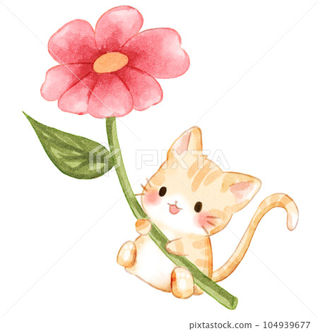 Vibrant Illustration of a Cute Cat with Flowers Vibrant Illustration of a Cute Cat with Flowers 104939677