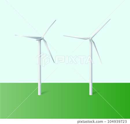 Wind power plant and factory. Wind turbines. Green energy industrial concept. Vector Wind power plant and factory. Wind turbines. Green energy industrial concept. Vector 104939723