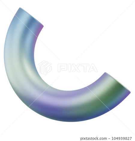 3d dimensional abstract shape semidonut geometric metal. Realistic glossy gradient luxury template decorative design illustration. Minimalist bright semi donut mockup isolated with clipping path 104939827