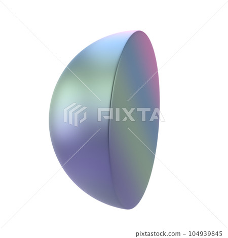 3d element semisphere metal geometric shape. Realistic glossy gradient template decorative design illustration. Minimalist bright semi sphere half circle volumed round mockup isolated with clipping 104939845