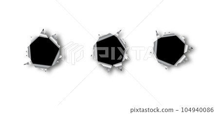 Bullet hole. Realistic metal bullet hole, damage effect. Vector Bullet hole. Realistic metal bullet hole, damage effect. Vector 104940086