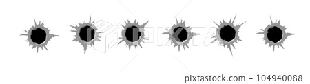 Bullet hole. Realistic metal bullet hole, damage effect. Vector Bullet hole. Realistic metal bullet hole, damage effect. Vector 104940088
