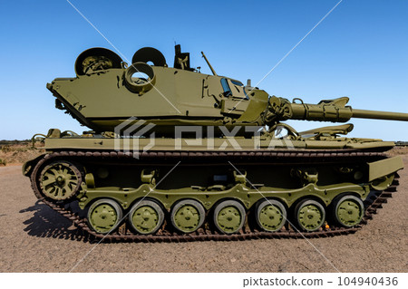 Tanks. Army. Conflict between Russia and Ukraine. The buildup of Russian troops on the Ukrainian border could lead to open conflict. Military intervention, risk of war crisis. World War 3 104940436