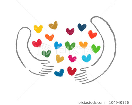 An image of wrapping a SDGs color heart with your hands, a simple hand-drawn illustration of colored pencils An image of wrapping a SDGs color heart with your hands, a simple hand-drawn illustration of colored pencils 104940556