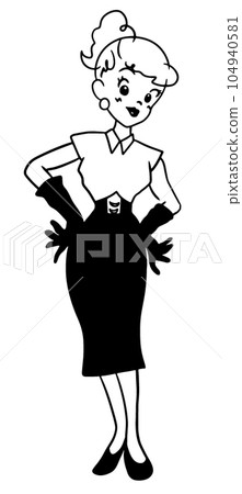 a simple black vector sketch of a girl 104940581