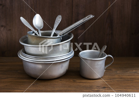 Different vintage aluminum kitchen utensils Different vintage aluminum kitchen utensils 104940611