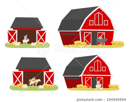 Countryside elements set - red farm barn isolated illustration Countryside elements set - red farm barn isolated illustration 104940894