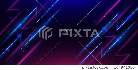 Abstract blue and pink neon diagonal glowing on dark blue background with lingthing effect sparkle. 104941096