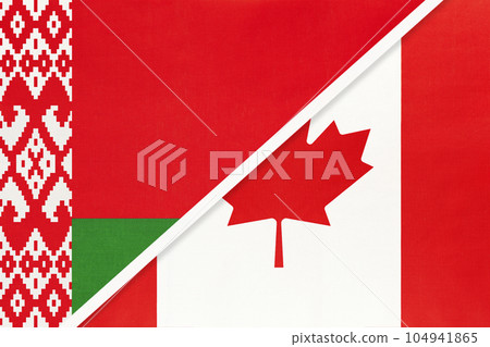 Belarus and Canada, symbol of country. Belarusian vs Canadian national flags. Belarus and Canada, symbol of country. Belarusian vs Canadian national flags. 104941865