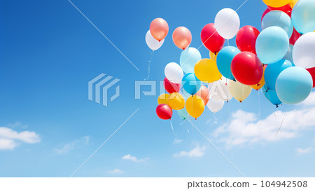 Many balloons flying in the blue sky AI image Many balloons flying in the blue sky AI image 104942508