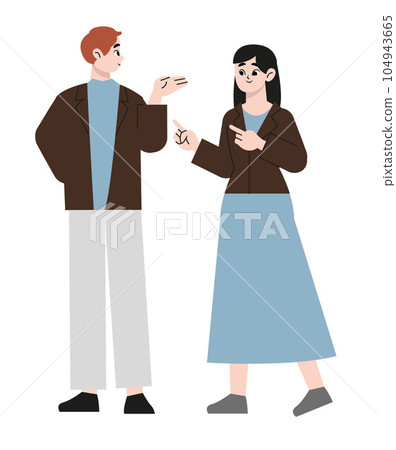 Casual business man and woman standing isolated. Vector illustration in flat style Casual business man and woman standing isolated. Vector illustration in flat style 104943665