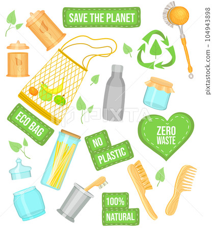 Zero waste eco conception, reusable and durable products, responsible use, no plastic, glass jar Zero waste eco conception, reusable and durable products, responsible use, no plastic, glass jar 104943898