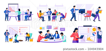 Business people working together and solving problem. Bankruptcy and trouble Business people working together and solving problem. Bankruptcy and trouble 104943904