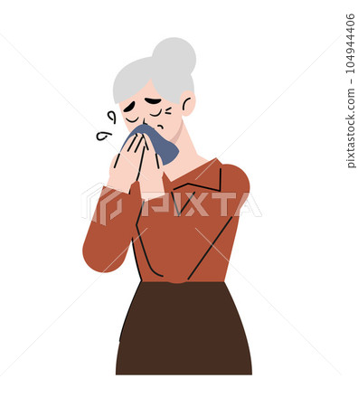 Senior woman suffering from depression alone looking sad, crying, wiping tears with handkerchief, despair, sad expression of elderly Concept. Vector illustration, Graphic, Art, isolated on background. 104944406