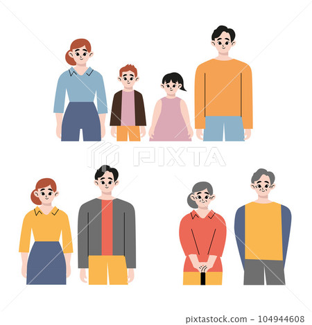 Family growth stage set. Flat drawn style vector design illustration Family growth stage set. Flat drawn style vector design illustration 104944608