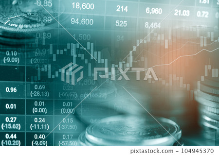 Stock market investment trading financial, coin and graph chart or Forex for analyze profit finance business trend data background. 104945370