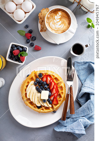 Waffle with fresh fruit Waffle with fresh fruit 104945767