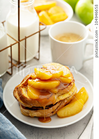 French toast with caramel apple topping 104946658