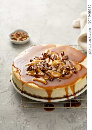 Apple caramel pecan cheesecake 104946682