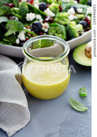 Healthy honey mustard dressing with avocado Healthy honey mustard dressing with avocado 104946693