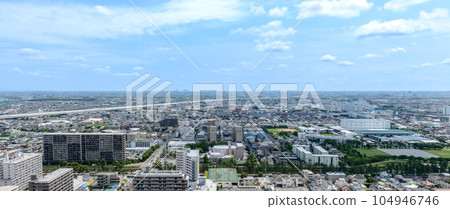 Cityscape of Soka City, Saitama Prefecture drone aerial shot Cityscape of Soka City, Saitama Prefecture drone aerial shot 104946746