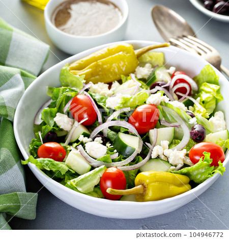 Greek salad with feta cheese Greek salad with feta cheese 104946772