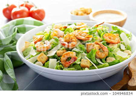 Homemade caesar salad with shrimp 104946834