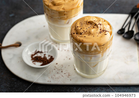 Dalgona coffee or whipped instant coffee Dalgona coffee or whipped instant coffee 104946973