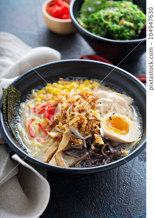 Ramen miso soup bowl Ramen miso soup bowl 104947630