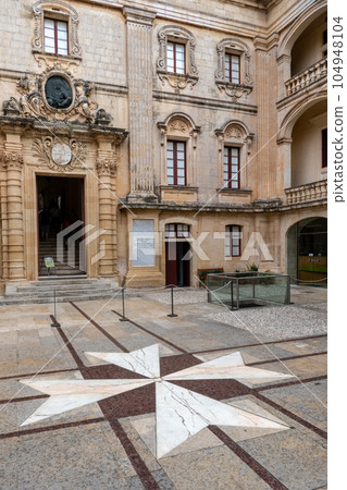 Malta, Mdina, Maltese Cross on the ground in front of the Vilhena Palace. National Museum of Natural Sciences. 104948104