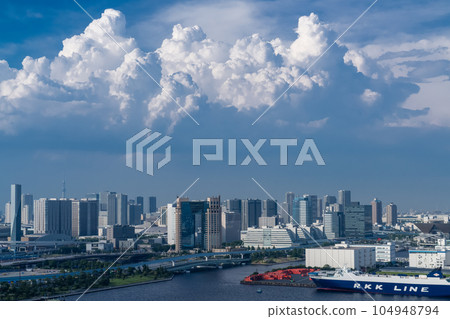 "Tokyo" Midsummer Tokyo cityscape, thunderheads in the sky 104948794