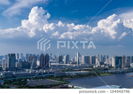 "Tokyo" Midsummer Tokyo cityscape, thunderheads in the sky 104948796