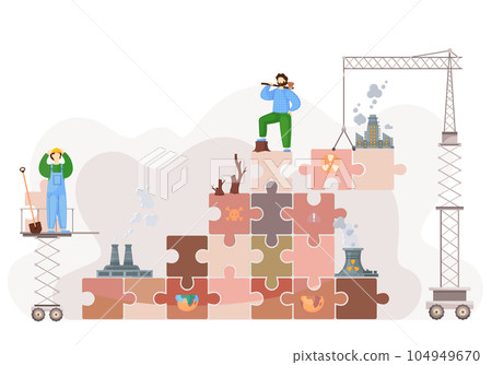 Flat environment pollution composition with factory industrial smoke contamination dirty planet 104949670