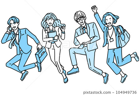 Motivated business people, working men and women who jump 104949736