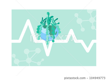 Green leafs and globe Eco icon, save planet logo with curved line in the form of a cardiogram Green leafs and globe Eco icon, save planet logo with curved line in the form of a cardiogram 104949773