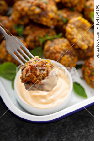 Sauasage balls with cheese and sauce Sauasage balls with cheese and sauce 104950100