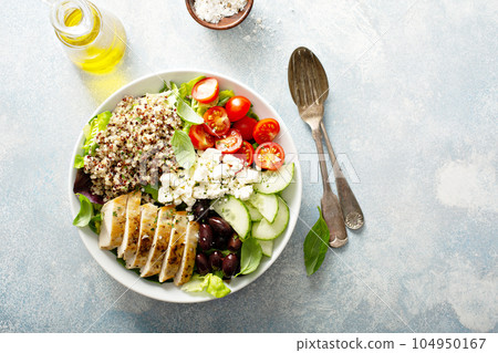 Greek inspired lunch bowl with chicken and quinoa Greek inspired lunch bowl with chicken and quinoa 104950167