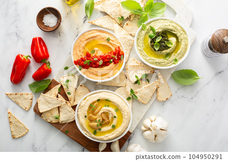 Hummus board with pita 104950291