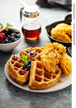 Waffles with fried chicken Waffles with fried chicken 104950503