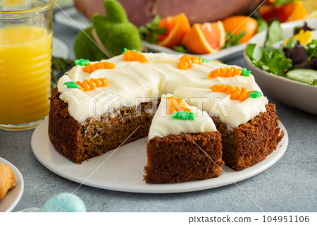 Traditional carrot cake for Easter brunch or dinner Traditional carrot cake for Easter brunch or dinner 104951106