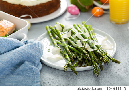 Roasted asparagus with parmesan for Easter Roasted asparagus with parmesan for Easter 104951143